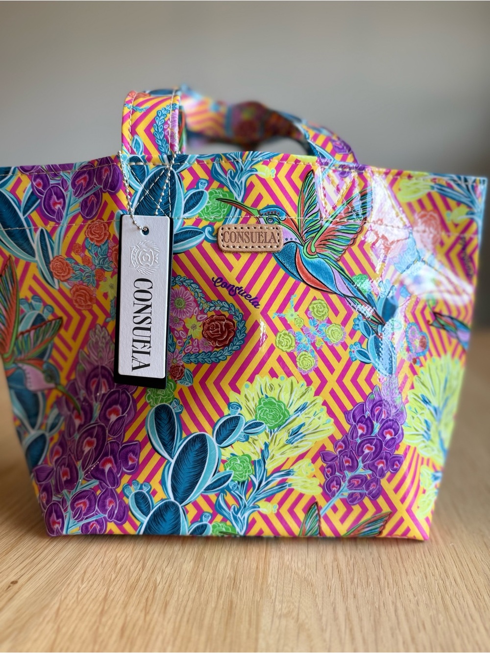 Consuela Bright Yellow Floral & Hummingbird Tote - Picture 1 of 7